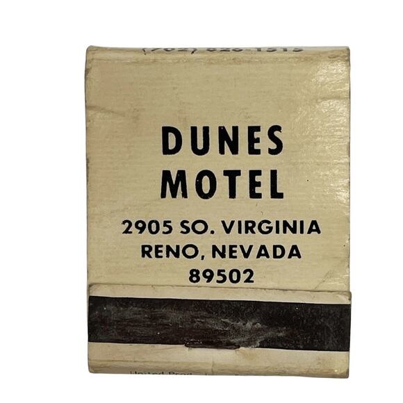 Vintage Dunes Motel Reno Nevada Matchbook Cover Advertising Souvenir Unstruck - Picture 1 of 6